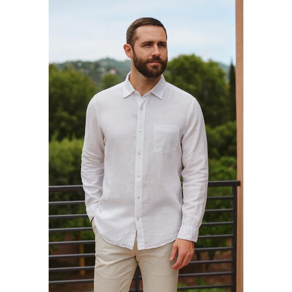 J.McLaughlin Gramercy Linen Button Down Shirt Men’s Size M White - Picture 1 of 13